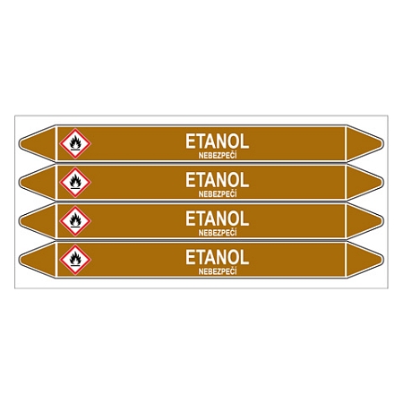 Značení potrubí, etanol,4 ks, 250 × 26 mm